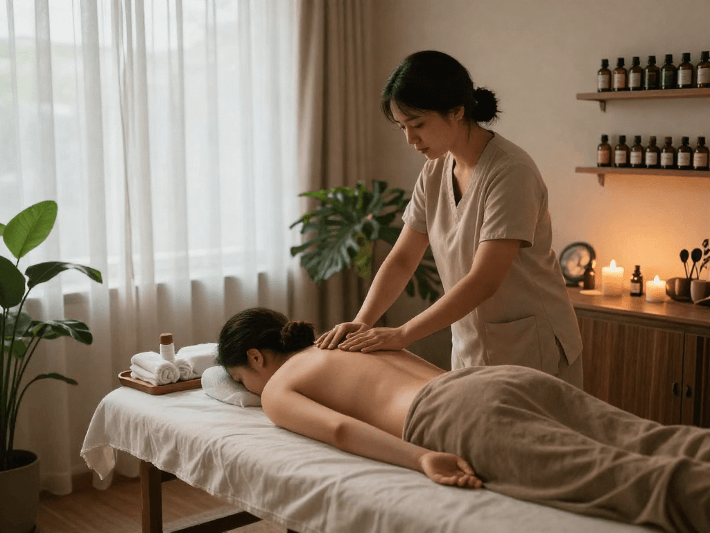 Relaxing 일산출장마사지 therapy session with soothing ambiance and essential oils.