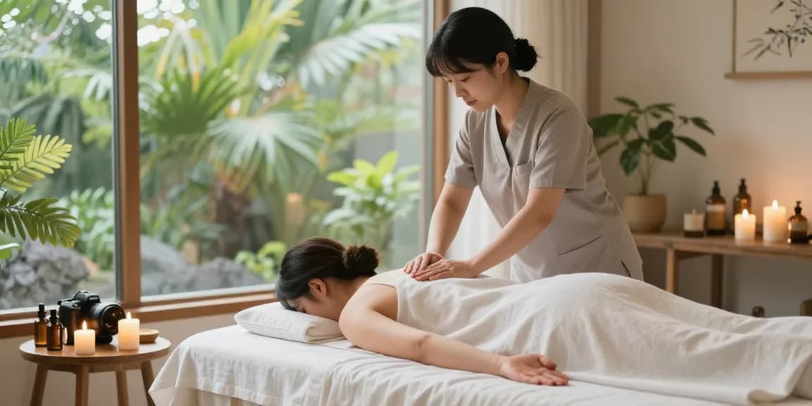 제주마사지로 편안하게 힐링하는 모습과 아늑한 스파 환경