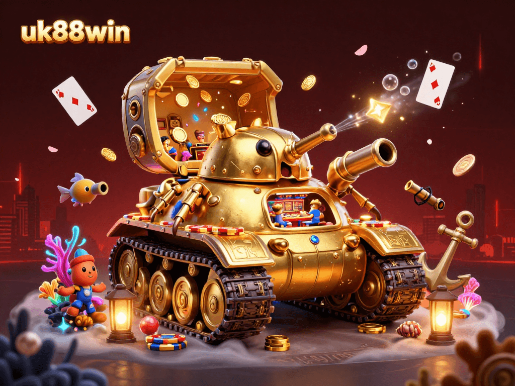 Engage in exciting gameplay with uk88win in this vibrant casino-themed illustration.
