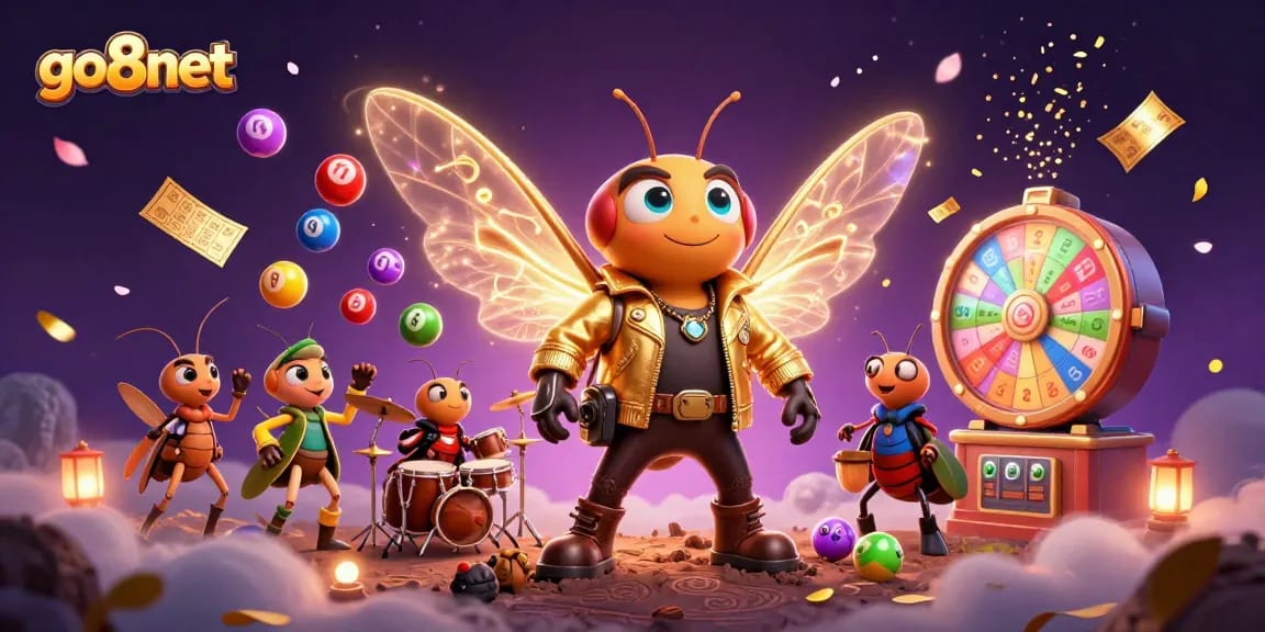 Experience the excitement of go8net with 3D characters celebrating a vibrant lottery theme