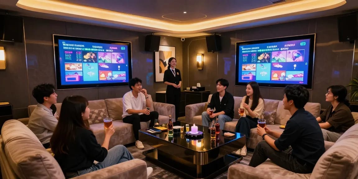 강남쩜오 프리미엄 가라오케에서 즐거운 분위기를 만끽하는 고객들