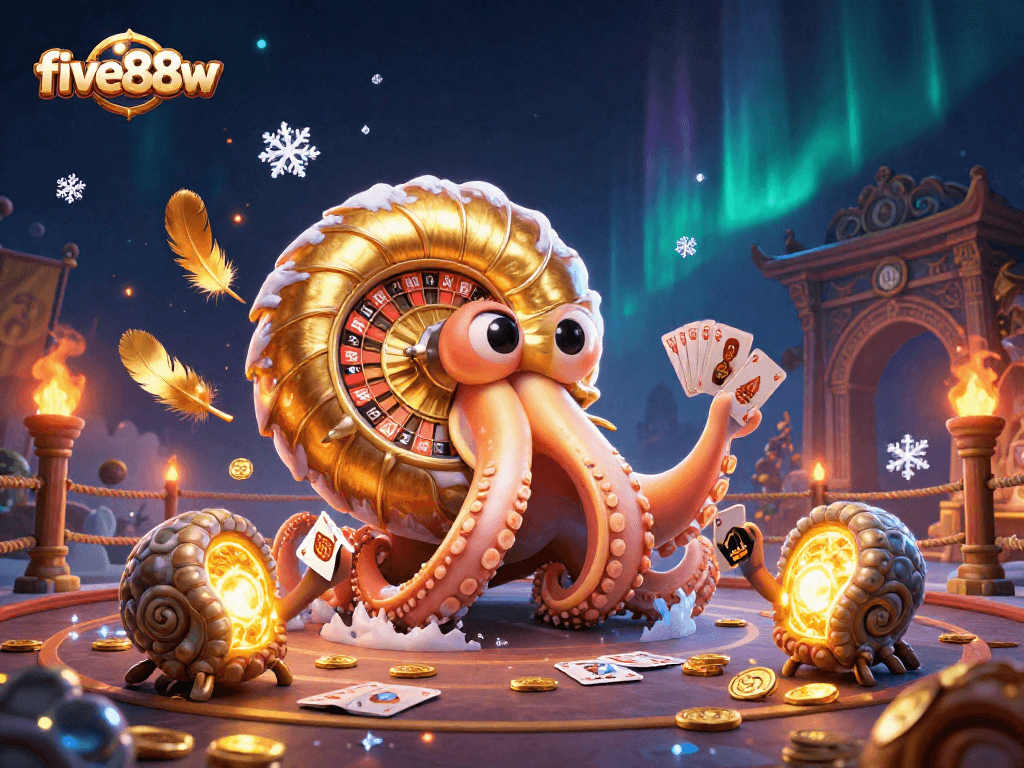 Engage in thrilling gameplay at five88w with a vibrant casino scene featuring a nautilus roulette wheel.