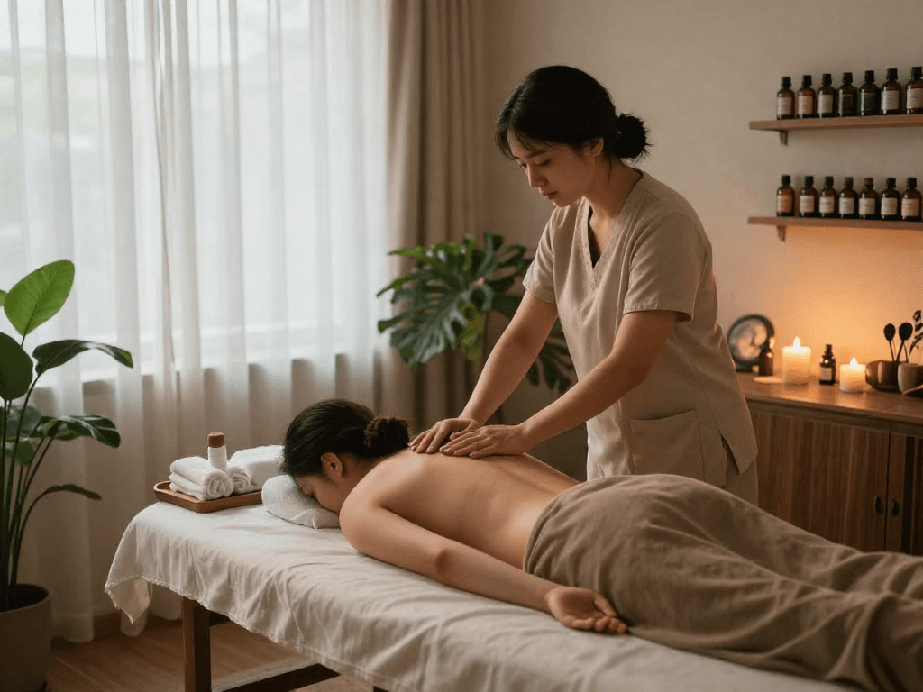 Relaxing 일산출장마사지 therapy session with soothing ambiance and essential oils.