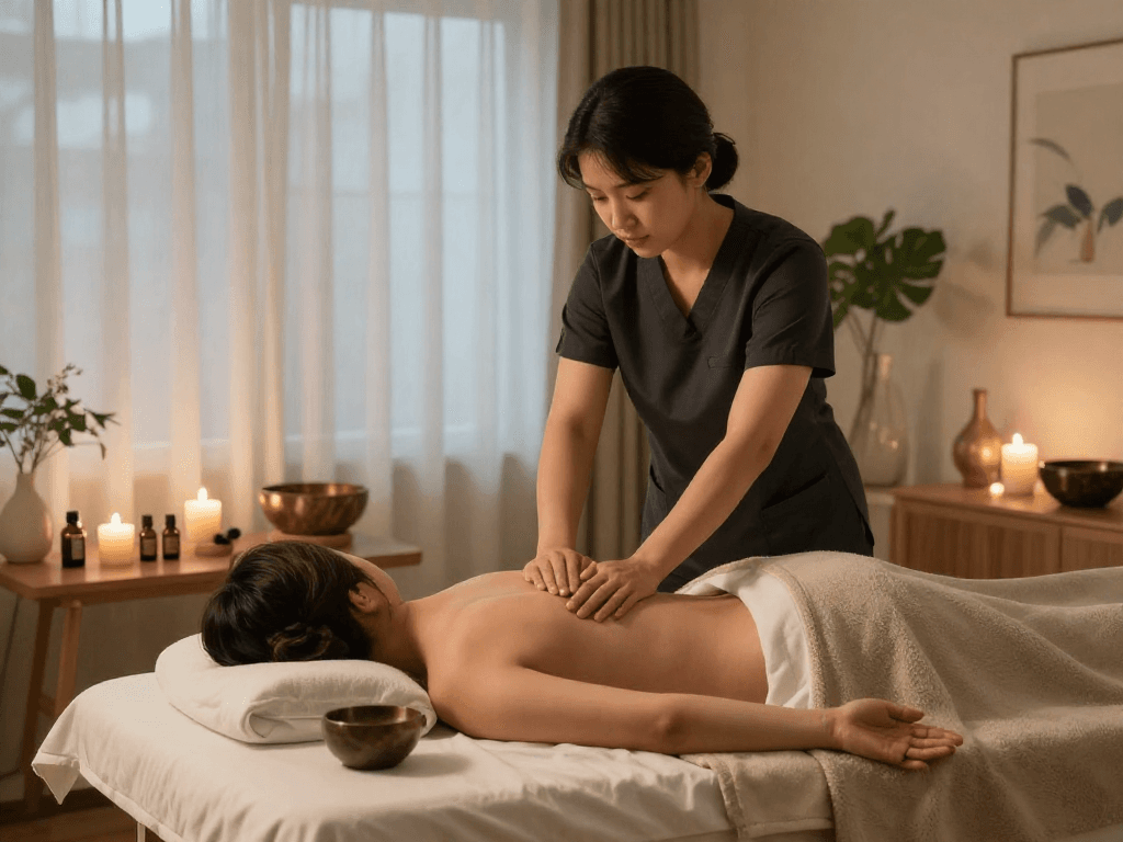 Providing a tranquil 은평구출장안마 experience in a cozy home setting, showcasing relaxation and professional service.