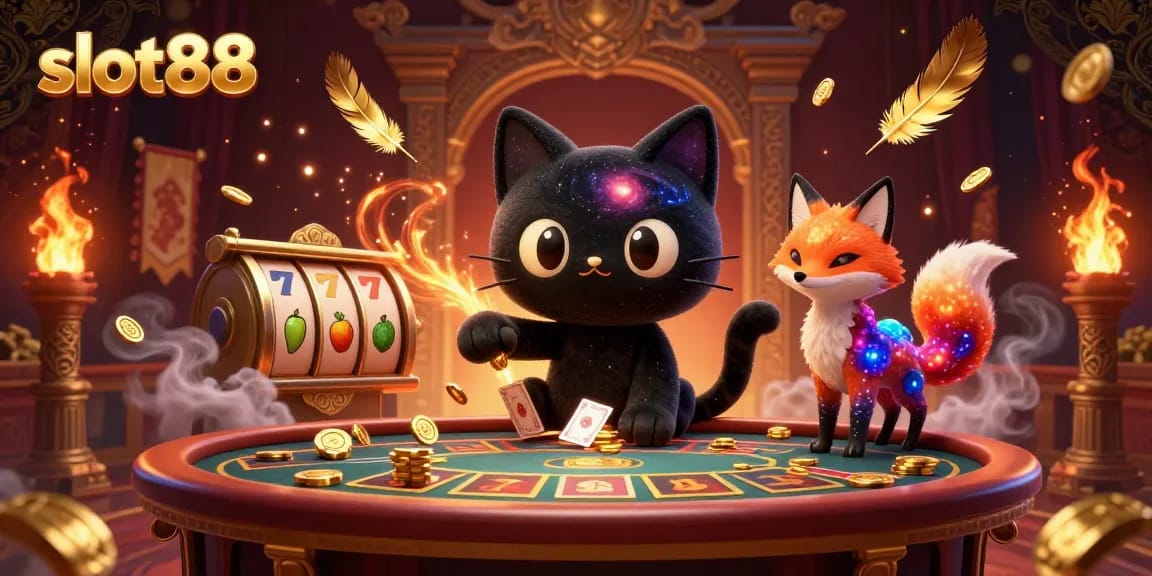 Memenangkan jackpot dengan slot88 dalam ilustrasi kasino 3D yang menarik dan penuh warna.