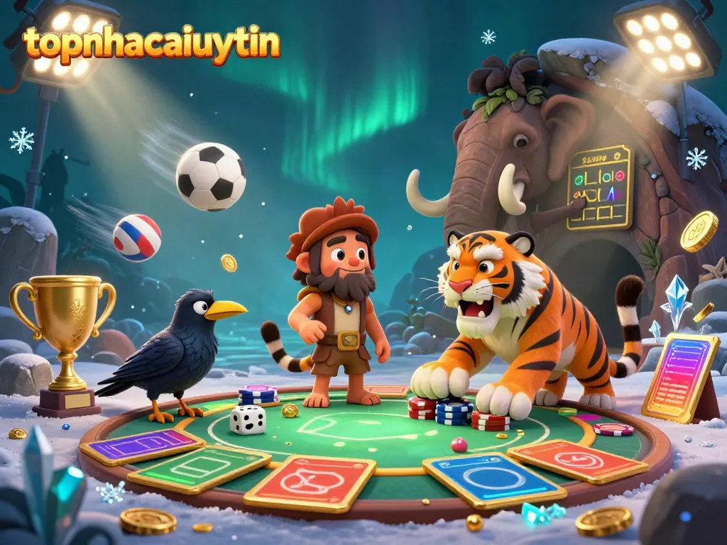 Bet on topnhacaiuytin at a prehistoric casino managed by a caveman and sabertooth tiger, full of action.