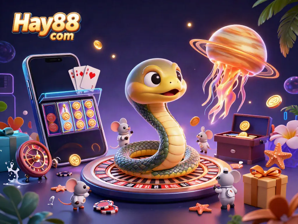 Experience fast-paced betting action with Hay88 com's vibrant gaming scene showcasing cosmic dealers and playful bets.