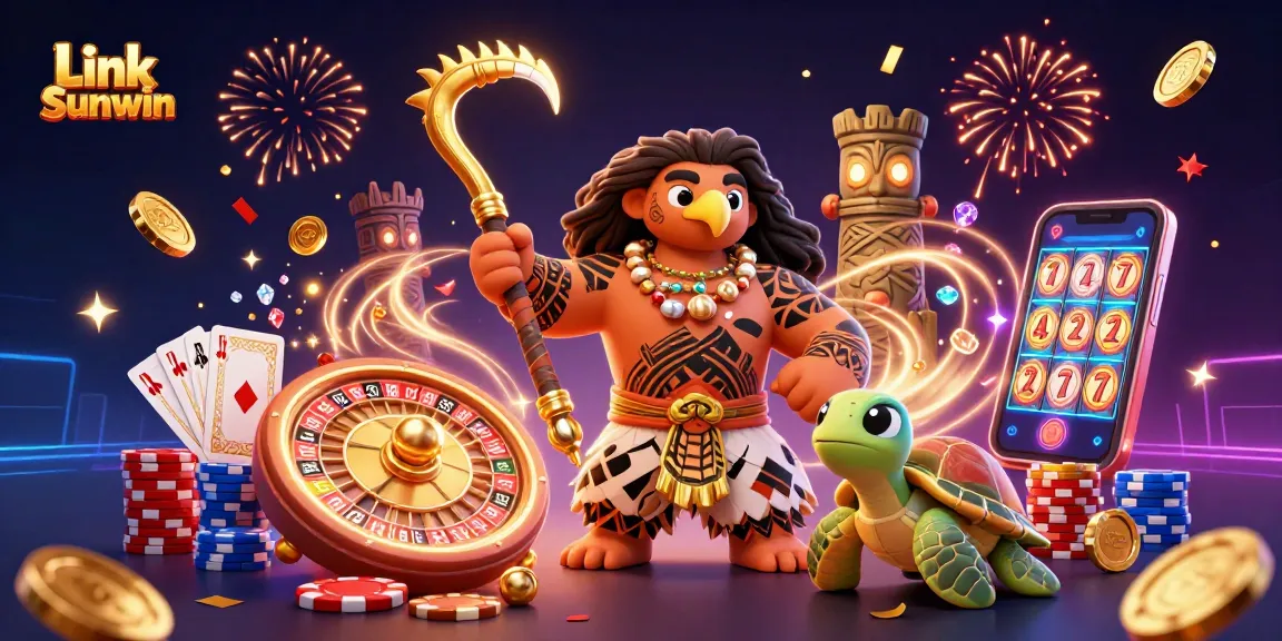 Experience thrilling gaming action with Link Sunwin in this vibrant 3D casino scene.