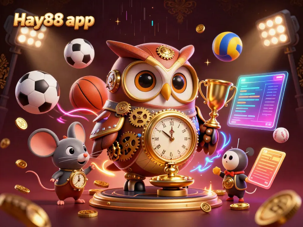 Experience the thrilling Hay88 app with a high-energy casino scene featuring dynamic sports elements and engaging characters.