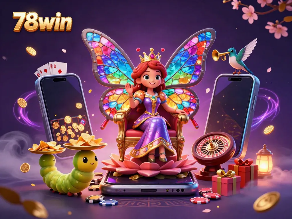 Engage with the vibrant butterfly queen of 78win amidst dynamic casino elements for a thrilling adventure.