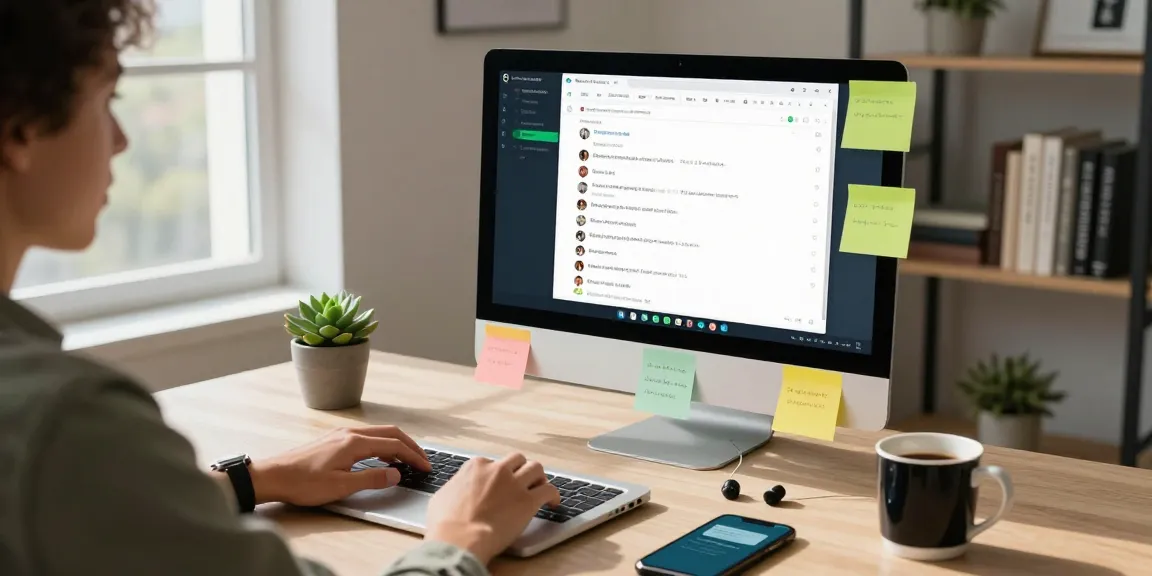 Engaging workspace showcasing WhatsApp網頁版 on a laptop, illustrating modern communication in a productive home office.