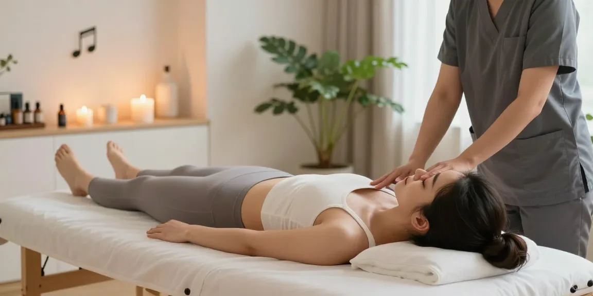 Relaxing 성남출장마사지 session in a serene home environment with calming aromas.