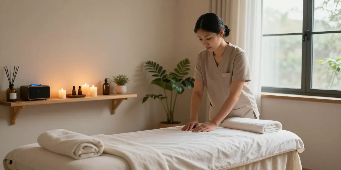 내주변 1인샵 마사지 스튜디오의 아늑한 분위기와 치료사가 준비하는 모습