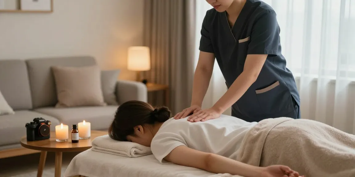 안양출장안마 home massage therapy scene with professional therapist and calming ambiance