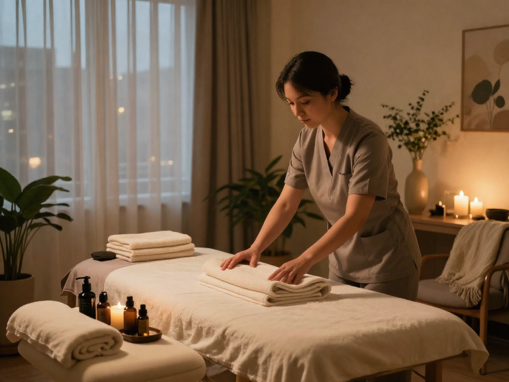 출장안마 service in a tranquil hotel room prepares for a soothing experience.