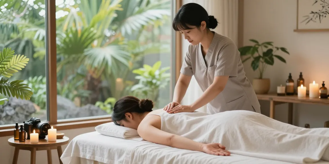 제주마사지로 편안하게 힐링하는 모습과 아늑한 스파 환경