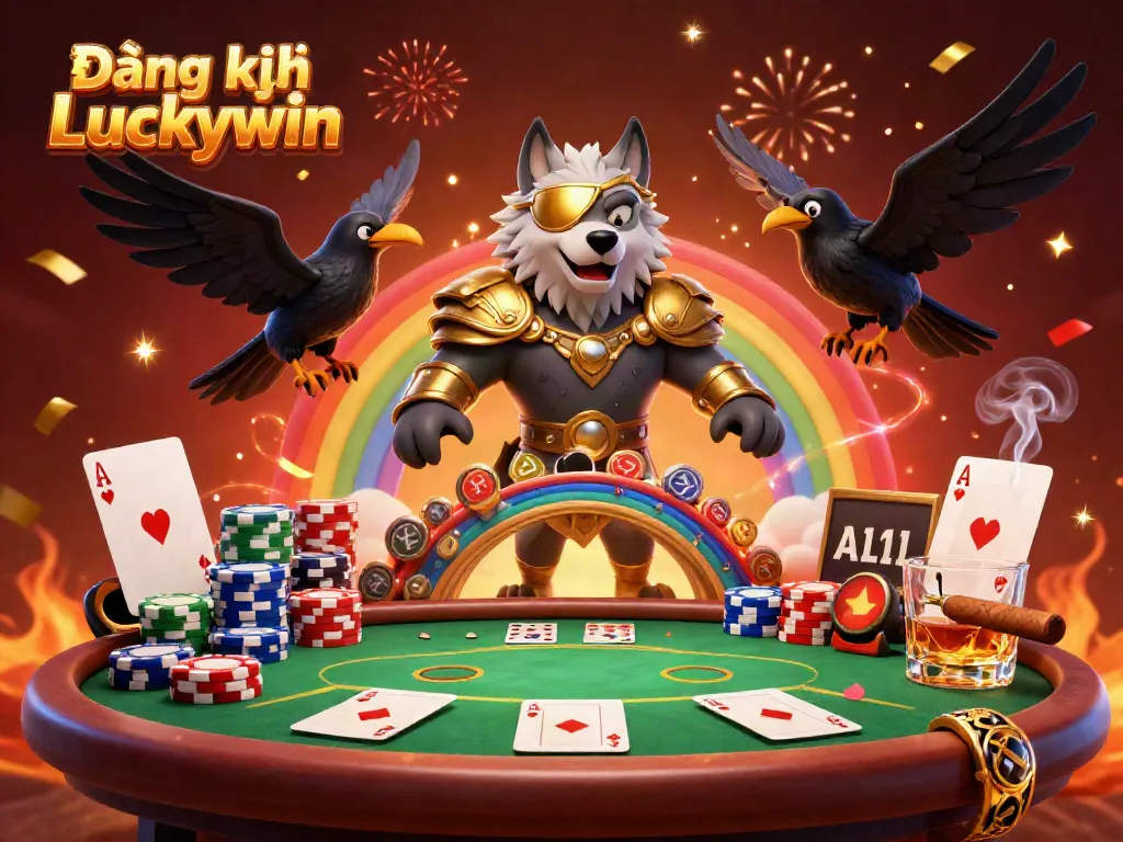 Experience thrilling gaming with Đăng ký Luckywin at a colorful casino scene featuring Norse mythology elements.