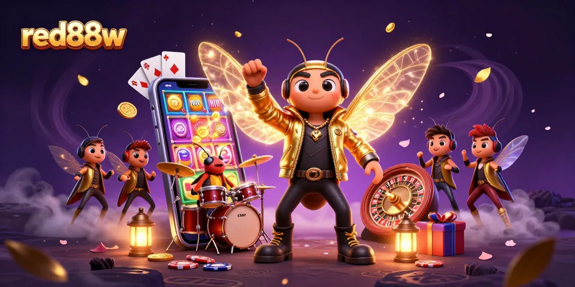 Experience thrilling spins and vibrant slots with red88w in an engaging 3D casino scene filled with action