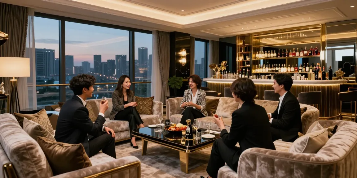 쩜오의 프라이빗한 고급 룸에서의 세련된 분위기와 즐거운 모임 모습