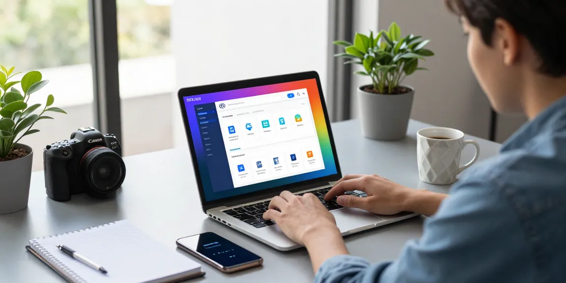WPS Download process shown on laptop in a modern office workspace with tech-focused accessories.