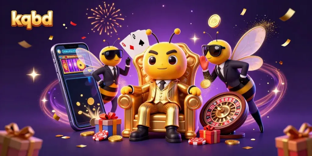 Engage with kqbd results through a vibrant digital casino scene filled with festivities and gaming icons.