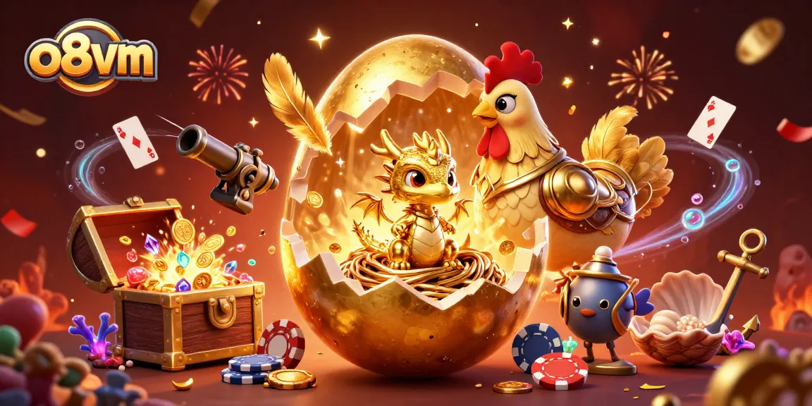 Engage with the thrilling allure of o8vm's casino experience featuring a gold dragon and poker chips.
