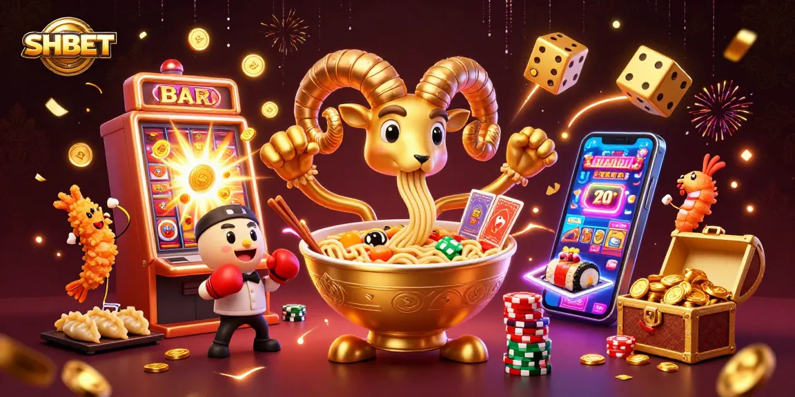 SHBET offers exciting live action with a 3D cartoon gold ramen bowl delightfully dealing cards.