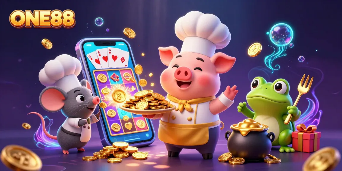 Win big with ONE88's exciting casino promotions featuring vibrant characters and gold coins.