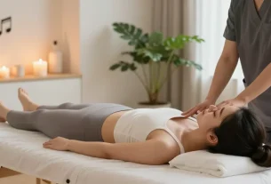 Relaxing 성남출장마사지 session in a serene home environment with calming aromas.