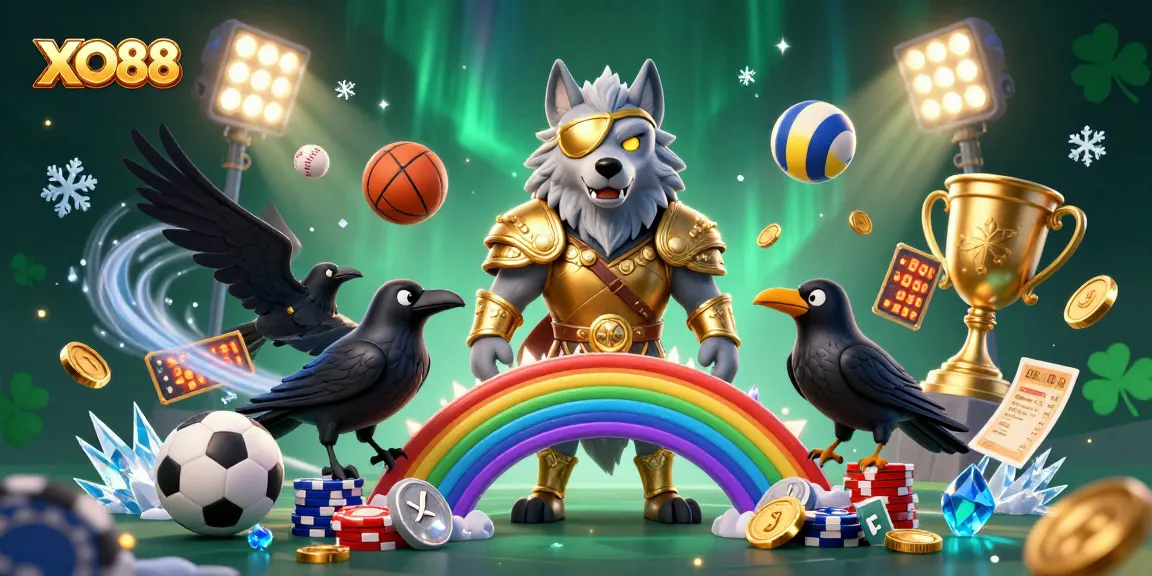 Engage with XO88's dynamic casino world, featuring Odin and sports elements in a vibrant 3D illustration.