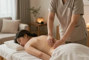 안양출장마사지 session in a cozy home setting with a professional Korean therapist.
